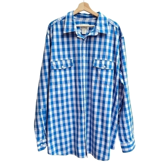 True Nation 100% Cotton Blue Check Print Button-down Shirt 2XLT - Picture 1 of 9